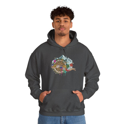 Adventure Landscape Hoodie — Cozy Mountain & Cabin Graphic Sweatshirt