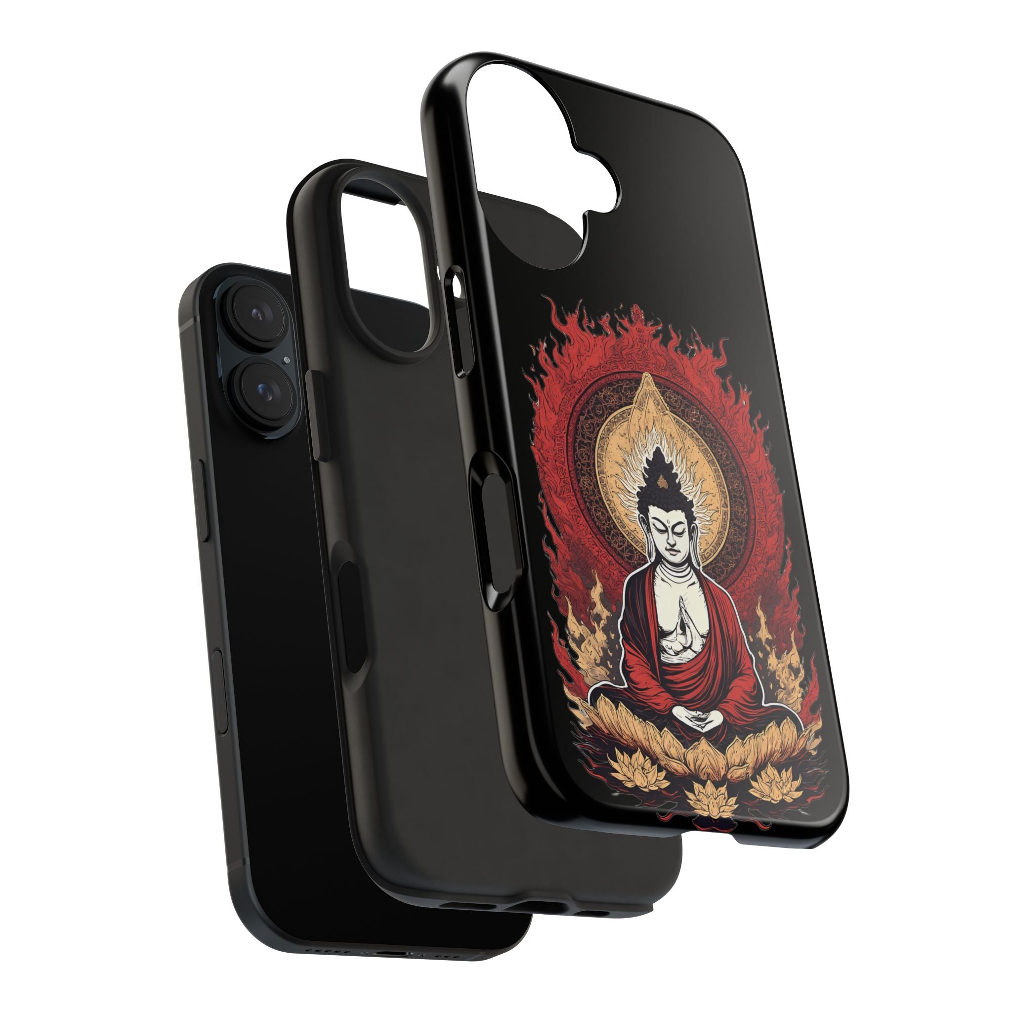Buddha Meditation Tough Phone Case — Flame Halo Lotus Spiritual Protective Cover