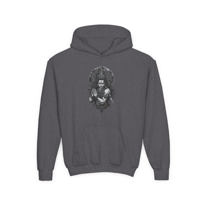 Youth Hoodie with Gothic Goddess Skull Art — Dark Fantasy Graphic Pullover