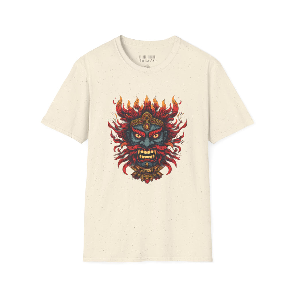 Flaming Demon Mask T-Shirt — Fierce Tattoo-Style Graphic Tee