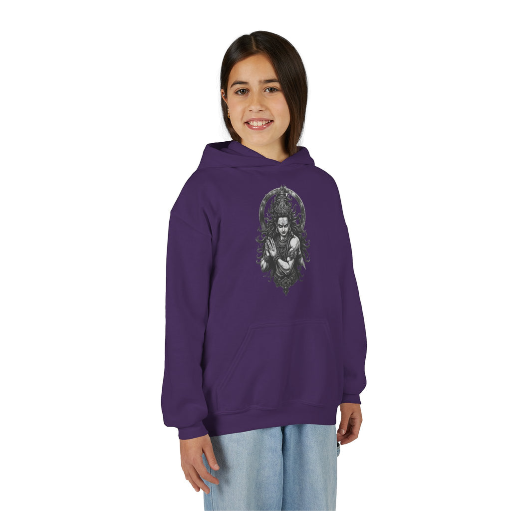 Youth Hoodie with Gothic Goddess Skull Art — Dark Fantasy Graphic Pullover