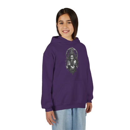 Youth Hoodie with Gothic Goddess Skull Art — Dark Fantasy Graphic Pullover