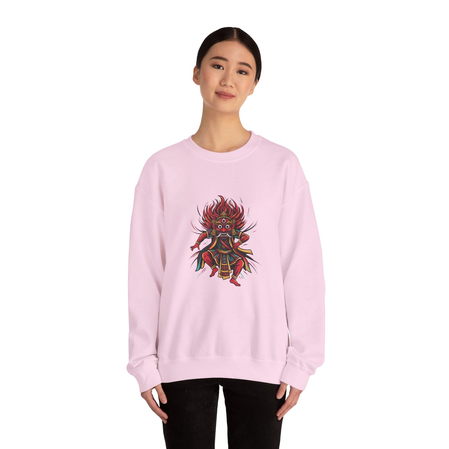 Crewneck Sweatshirt — Red Demon Guardian Graphic