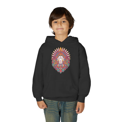 Youth Hoodie with Colorful Sugar Skull Goddess Design — Day of the Dead Kids Pullover