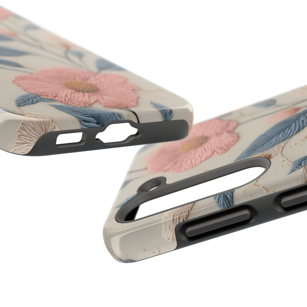 Floral Embroidered Tough Phone Case — Pink Blossom Protective Phone Cover