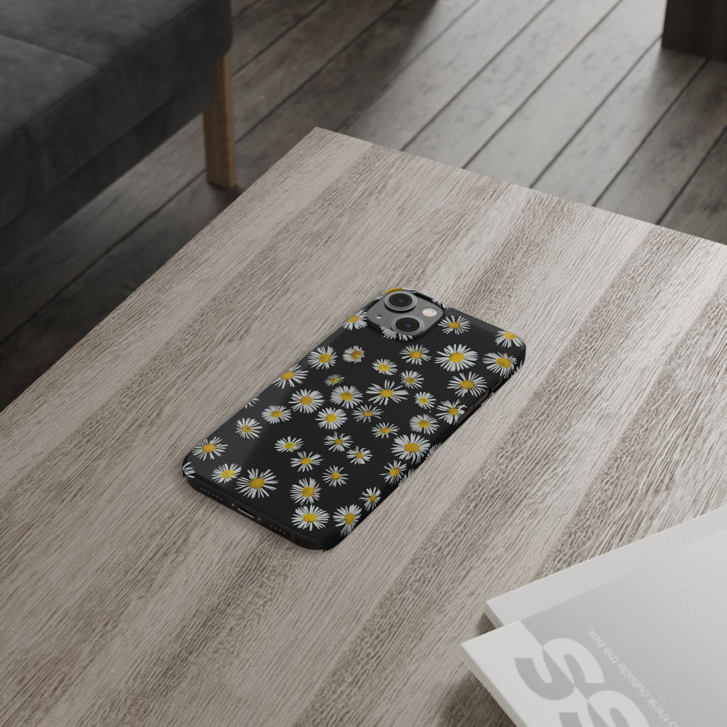 Daisy Pattern Slim Phone Case — Black Background Floral iPhone Case