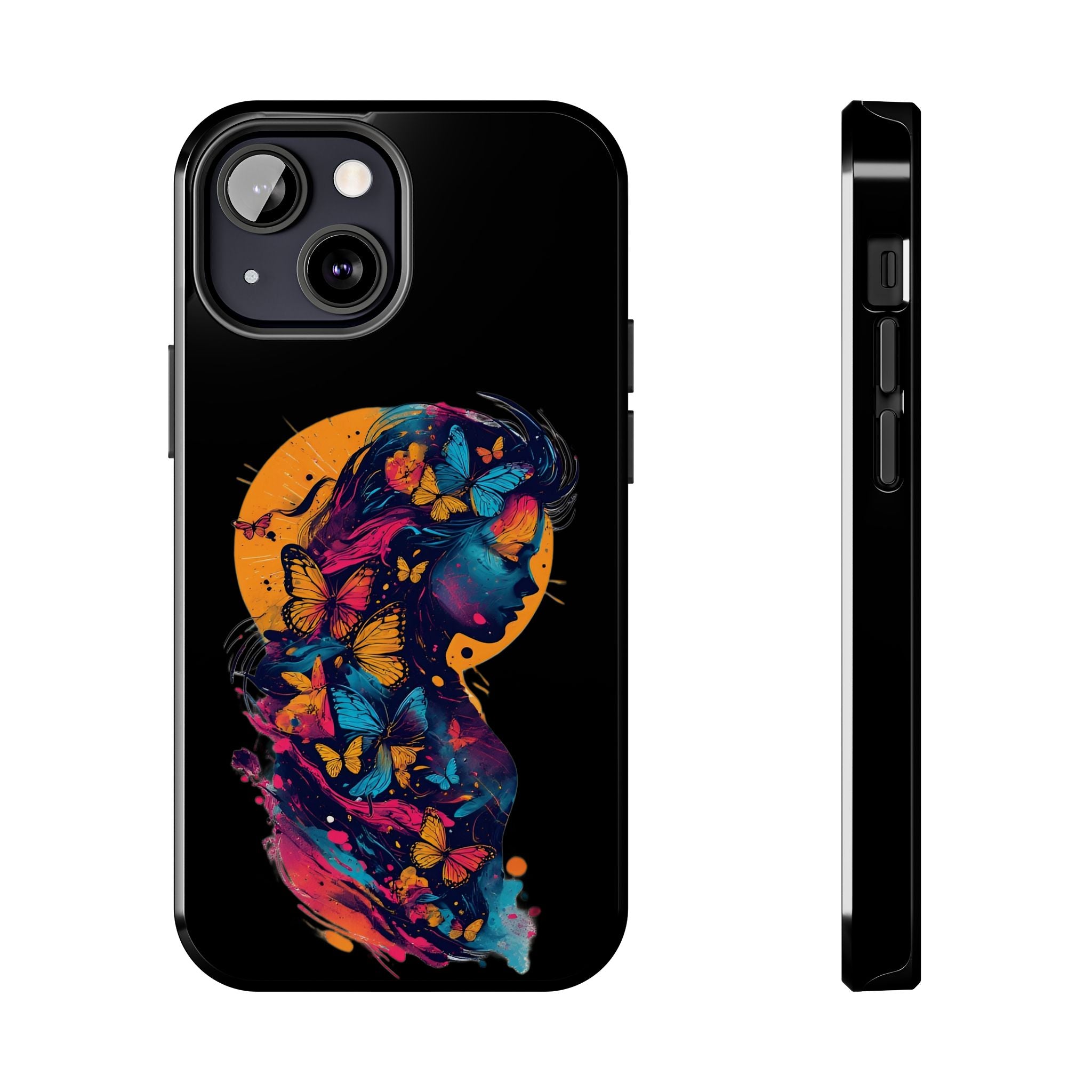 Butterfly Silhouette Tough Phone Case — Colorful Woman Art Protective Cover
