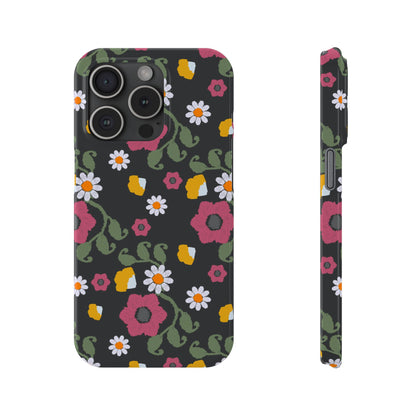 Floral Slim Phone Case, Black Flower Phone Cover, Stylish Phone Accessory, Gift for Her, Trendy Floral Case