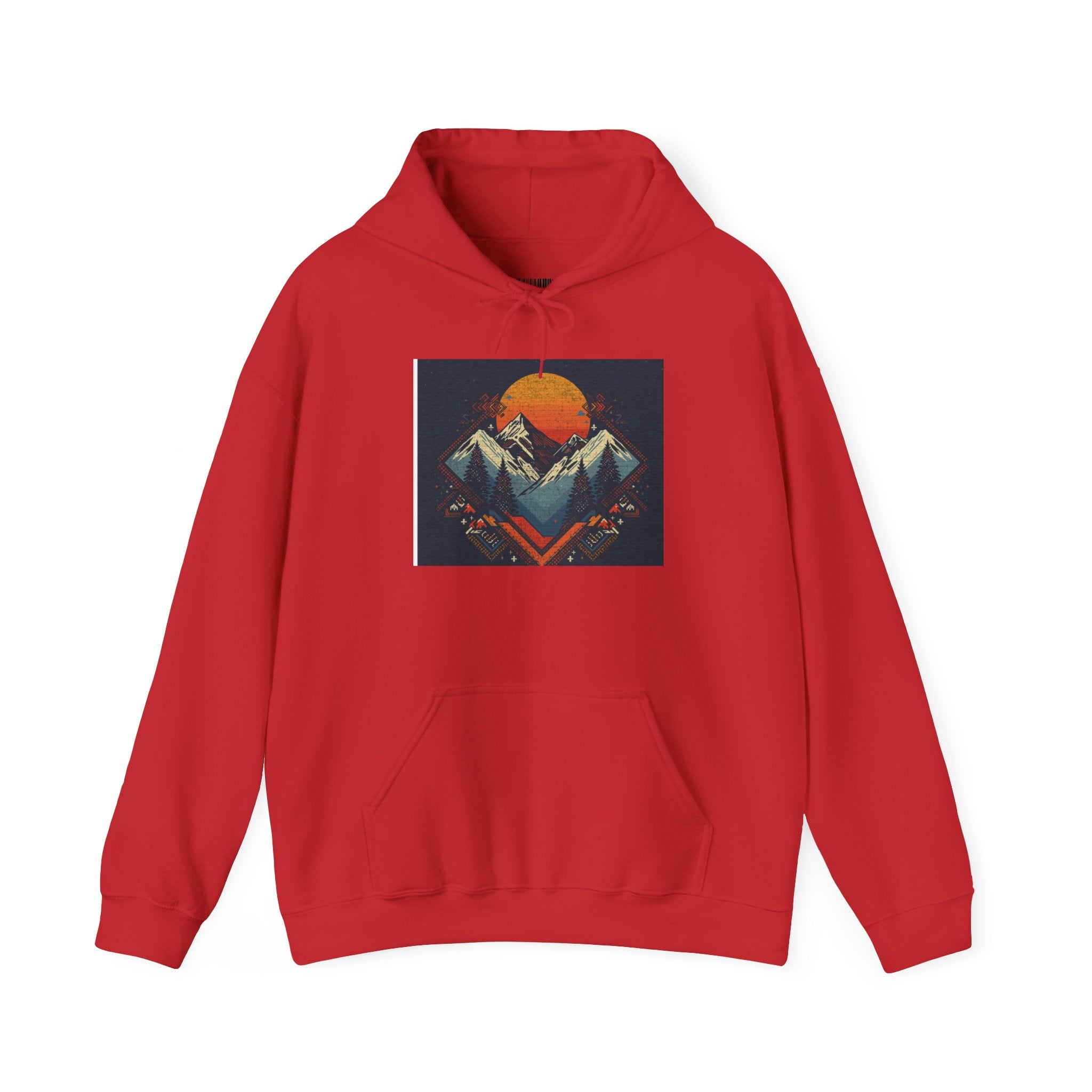 Mountain Sunset Hoodie – Retro Geometric Peaks & Rising Sun Sweatshirt