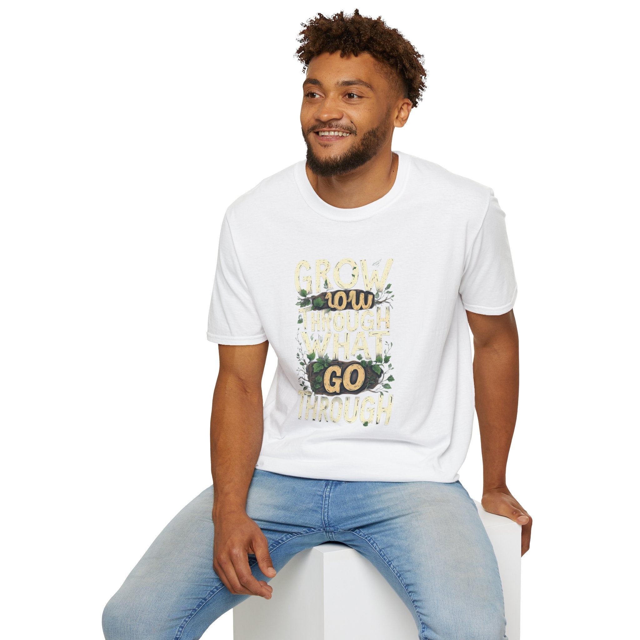 T-Shirt — Floral 'Grow Slow, Go Through' Inspirational Graphic Tee