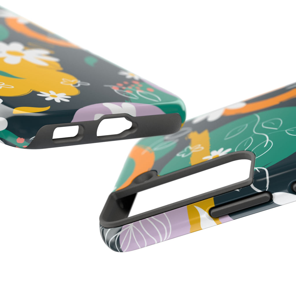 Floral Abstract Tough Phone Case — Colorful Daisies & Brushstroke Design