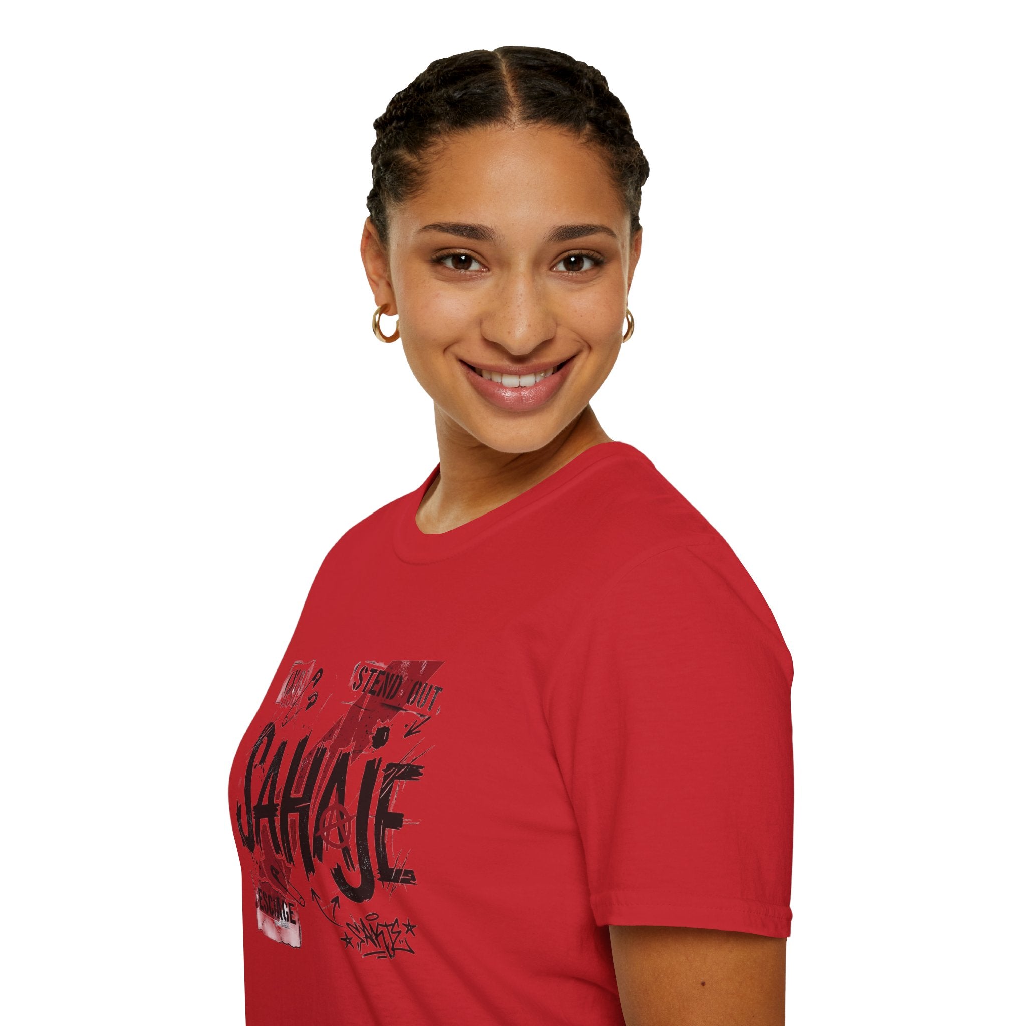 SAHAJE Graphic T‑Shirt — Distressed Red Accent Streetwear Tee
