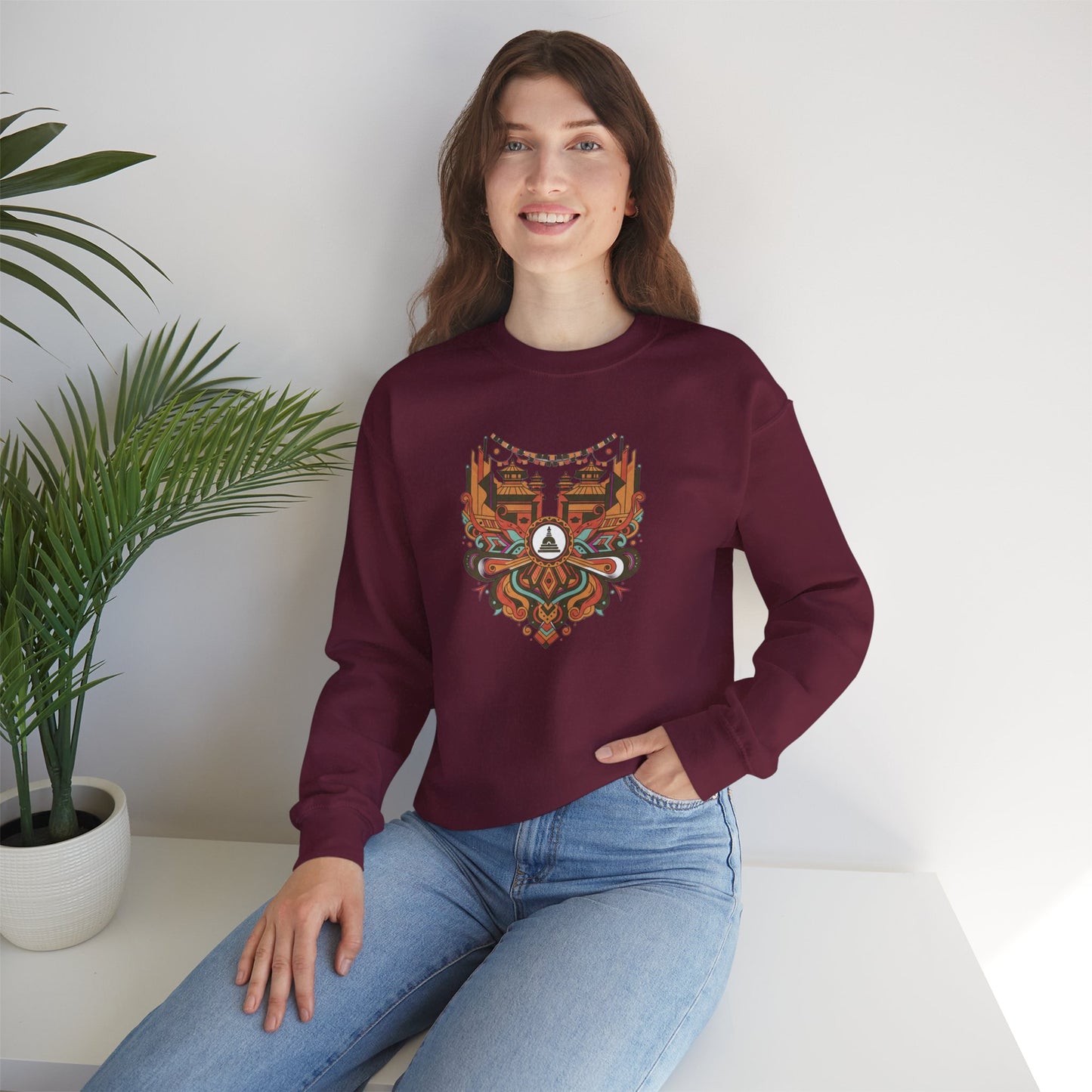 Vintage Tribal Fox Sweatshirt — Geometric Forest Animal Crewneck