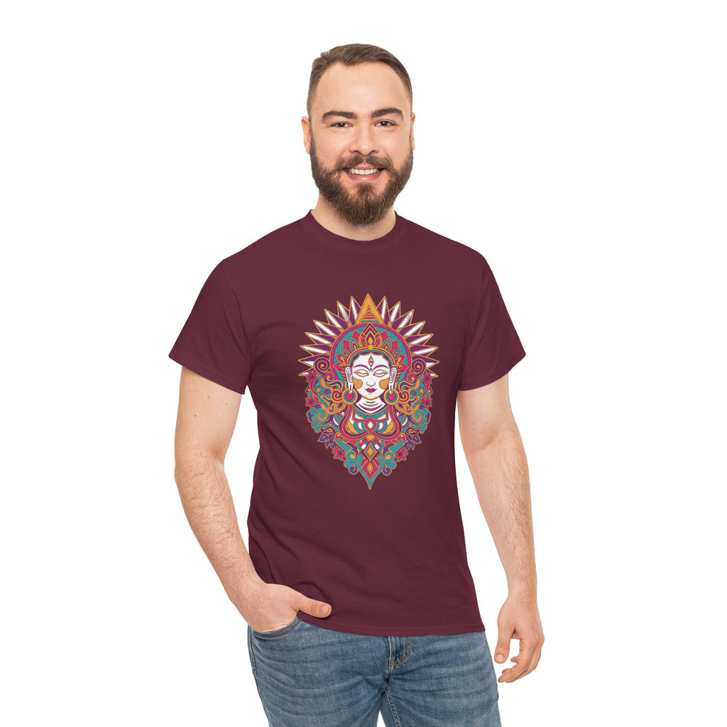 Spiritual Goddess Sun Mandala Tee — Colorful Boho Yoga T‑Shirt