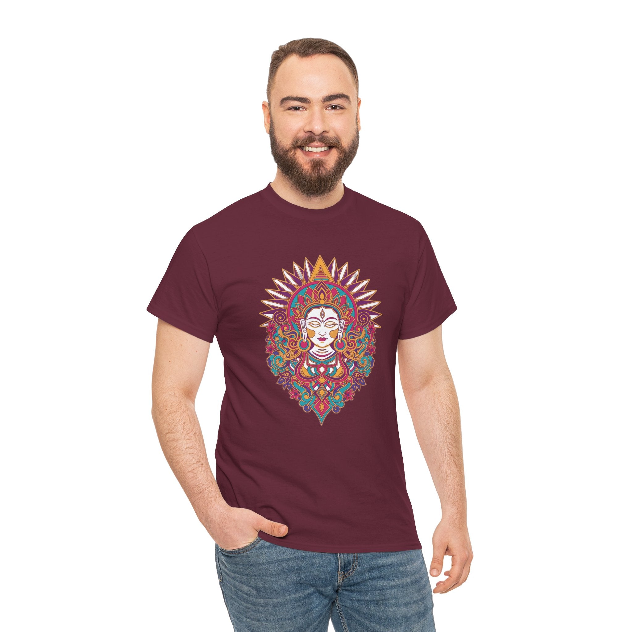 Spiritual Goddess Sun Mandala Tee — Colorful Boho Yoga T‑Shirt