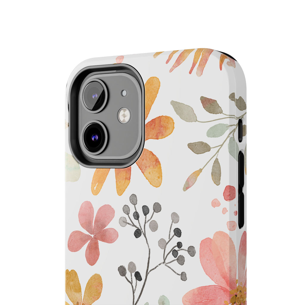 Floral Watercolor Tough Phone Case — Pink & Peach Botanical Protection