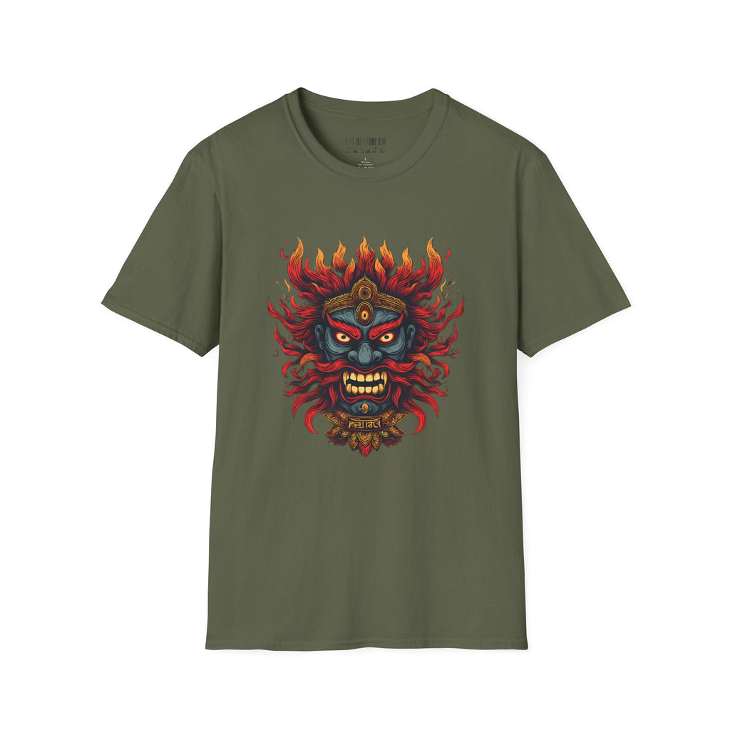 Flaming Demon Mask T-Shirt — Fierce Tattoo-Style Graphic Tee