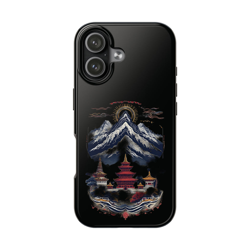 Mountain Temple Tough Phone Case — Japanese-Inspired Landscape Phone Cover