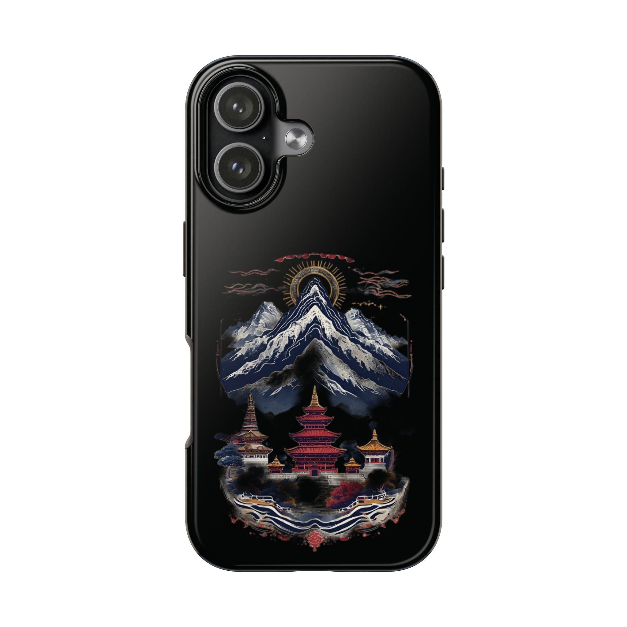 Mountain Temple Tough Phone Case — Japanese-Inspired Landscape Phone Cover