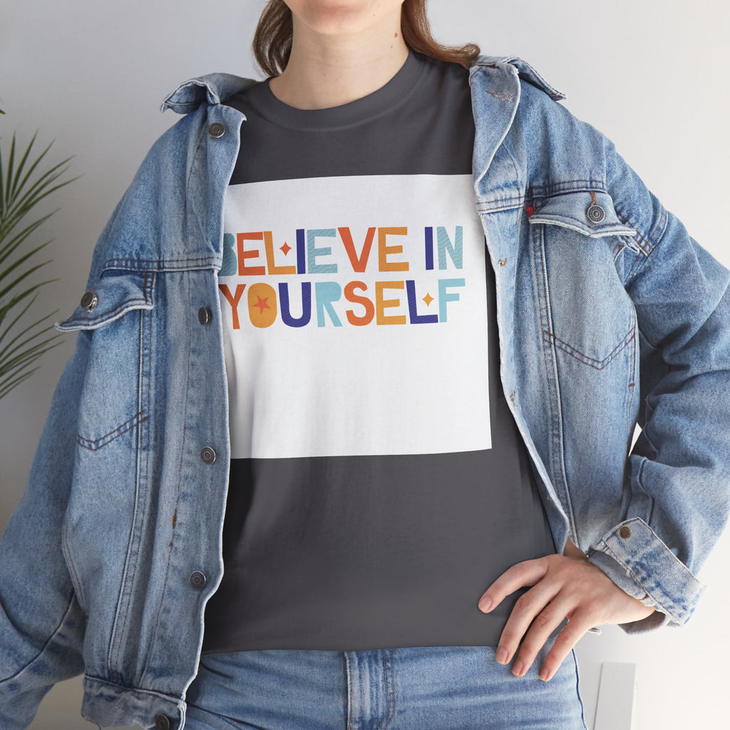 T-Shirt — "Believe in Yourself" Colorful Retro Motivational Tee