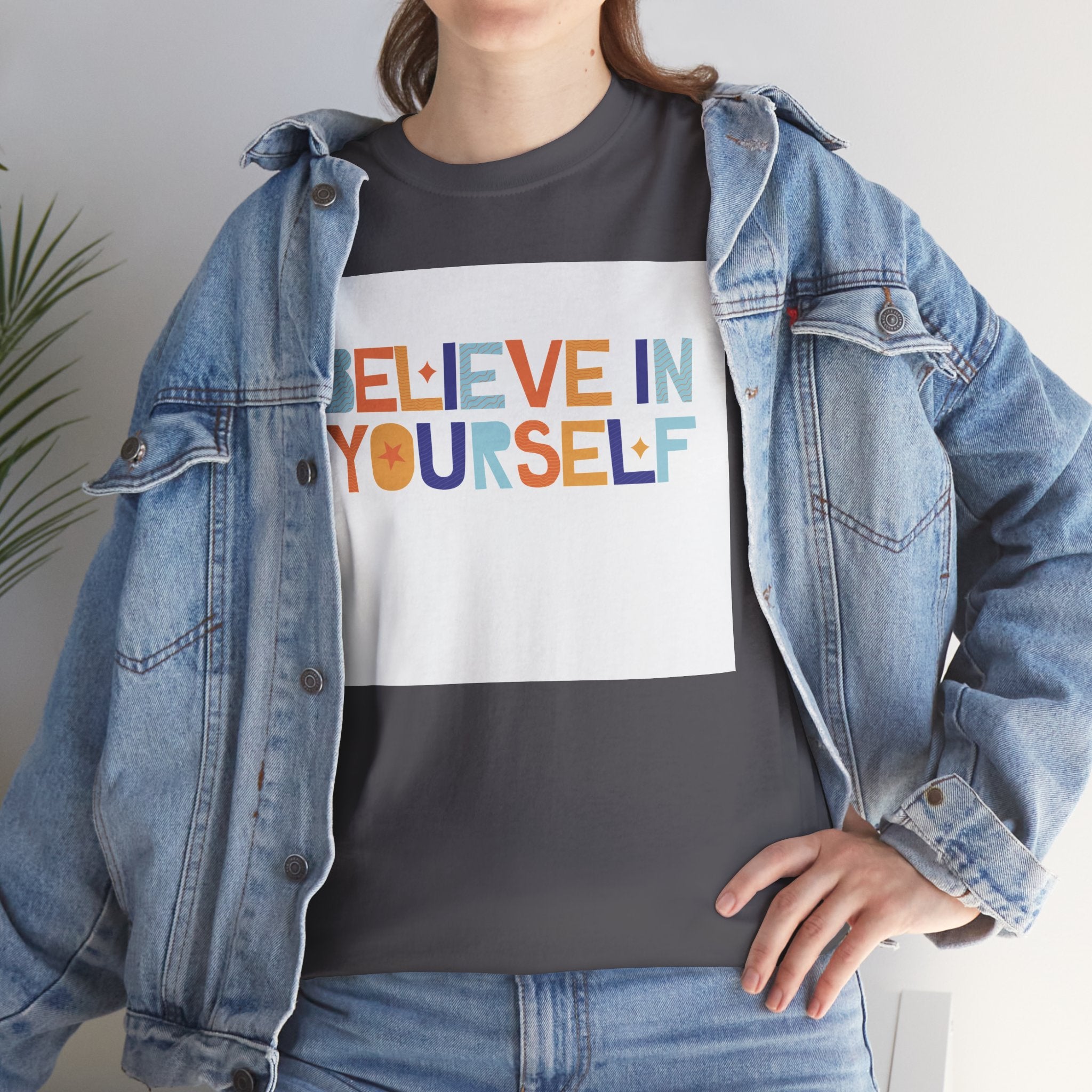 T-Shirt — "Believe in Yourself" Colorful Retro Motivational Tee
