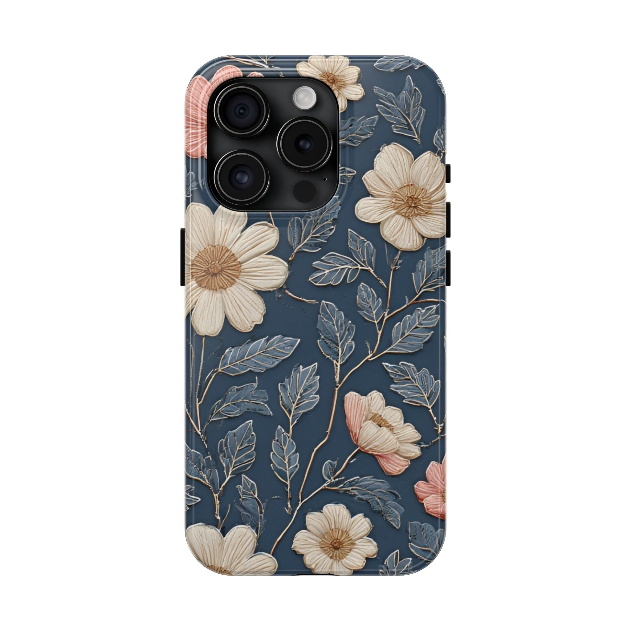 Floral Tough Phone Case — Vintage Blue Daisy Protective Cover