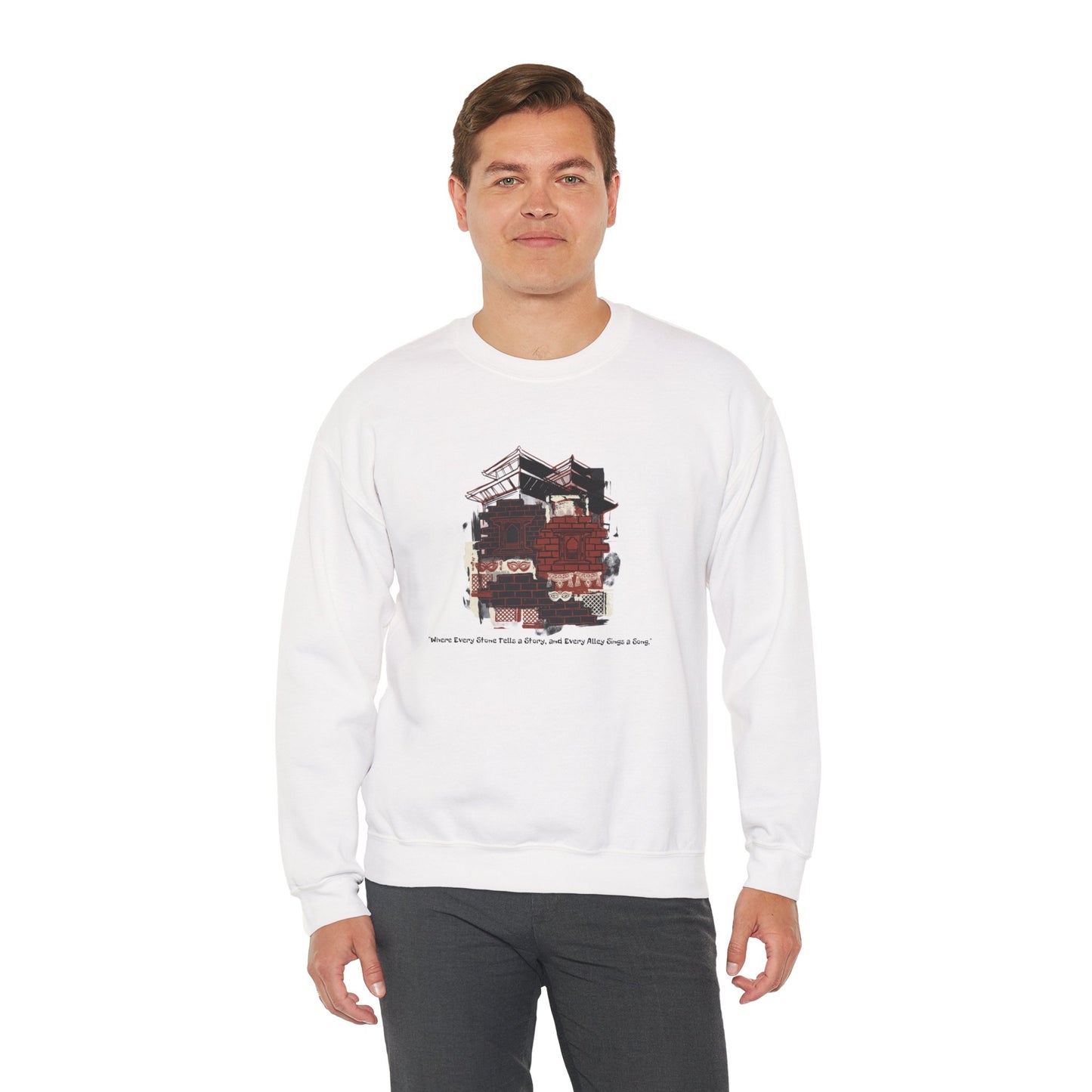 Crewneck Sweatshirt — Cozy Vintage Cabin Illustration with Quote