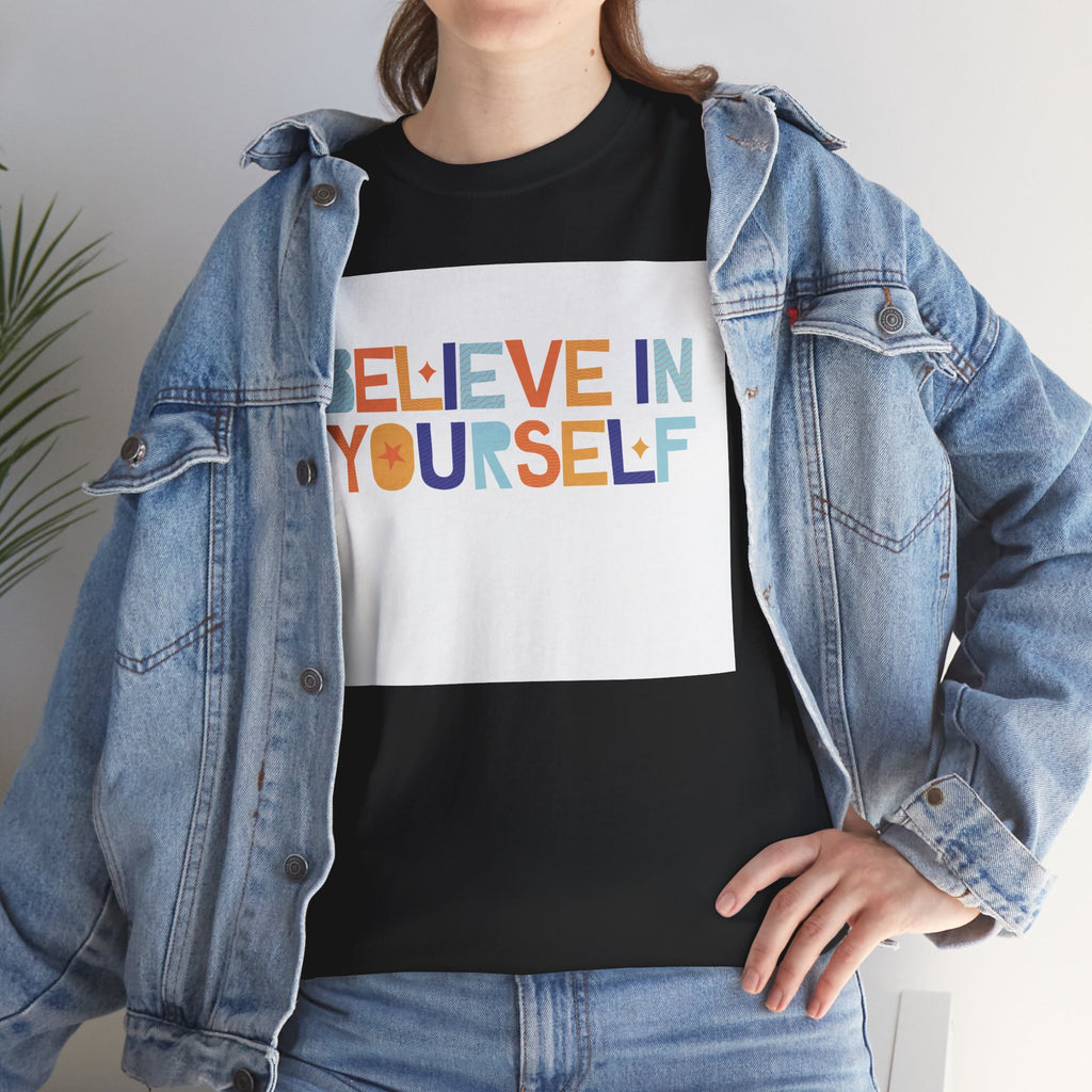 T-Shirt — "Believe in Yourself" Colorful Retro Motivational Tee