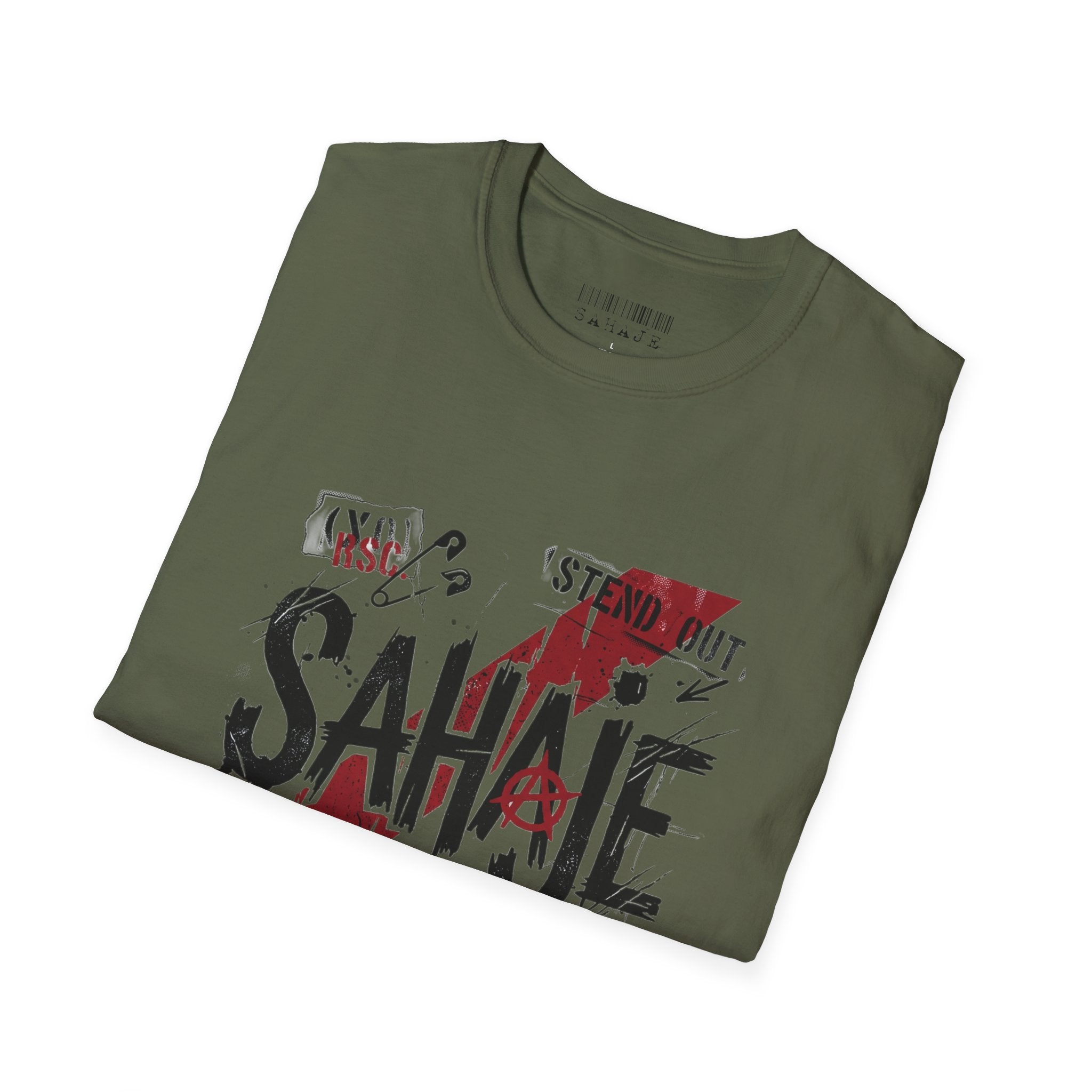 Sahajé Graphic T-Shirt — Bold Streetwear Tee with Red Slash Design