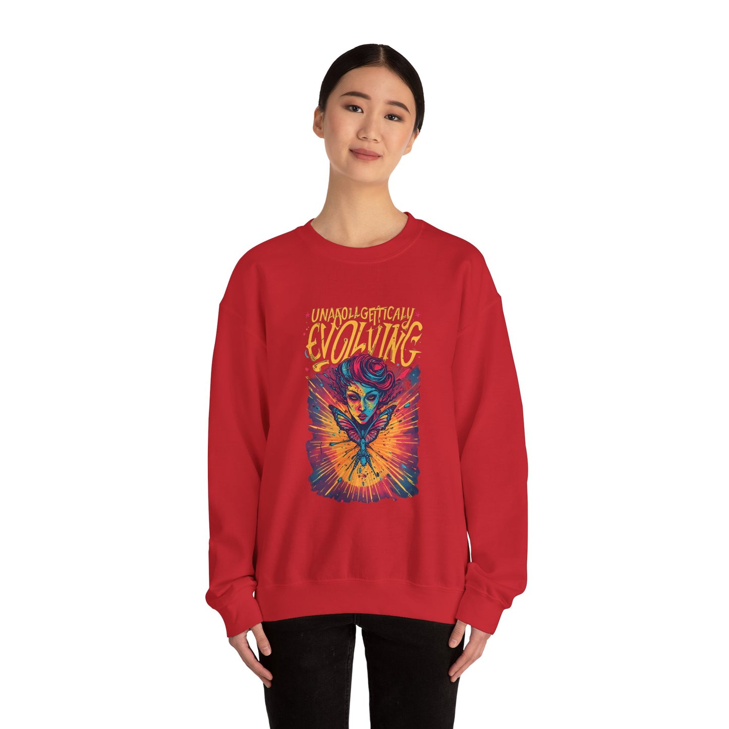 Evolving Butterfly Crewneck Sweatshirt — "Unafraid, Authentically Evolving" Inspirational Pullover