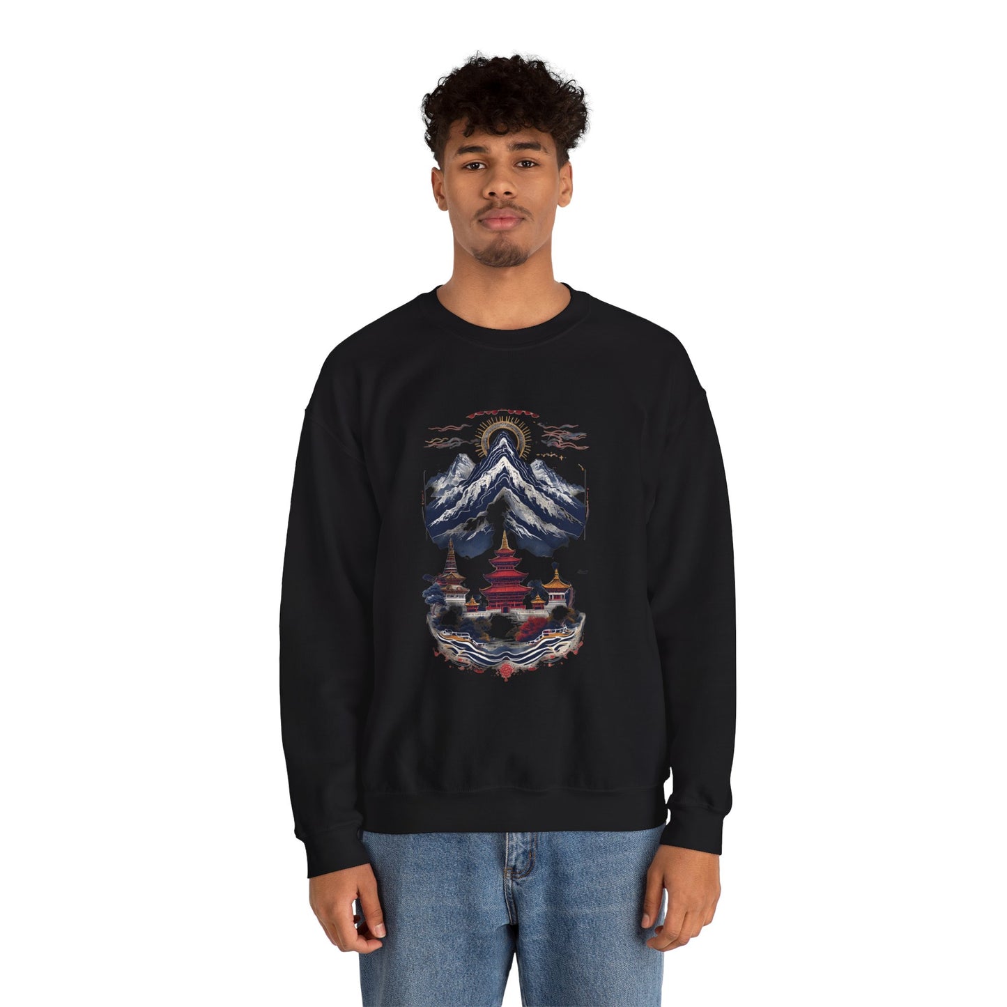 Japanese Mountain Pagoda Crewneck Sweatshirt