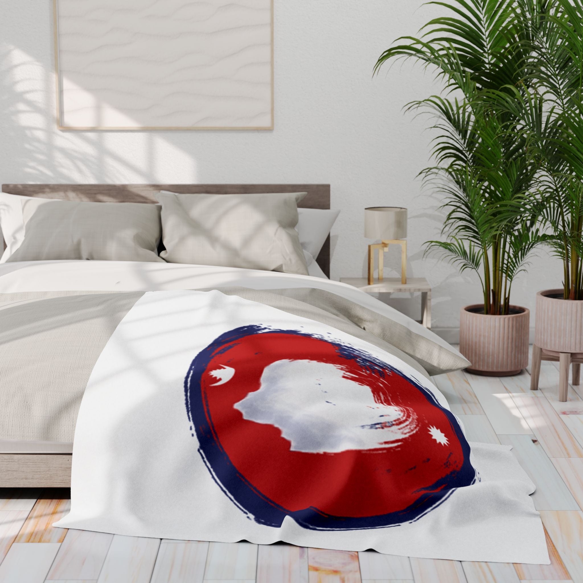 Fleece Blanket — Nepal Flag Brush Stroke Circle Design
