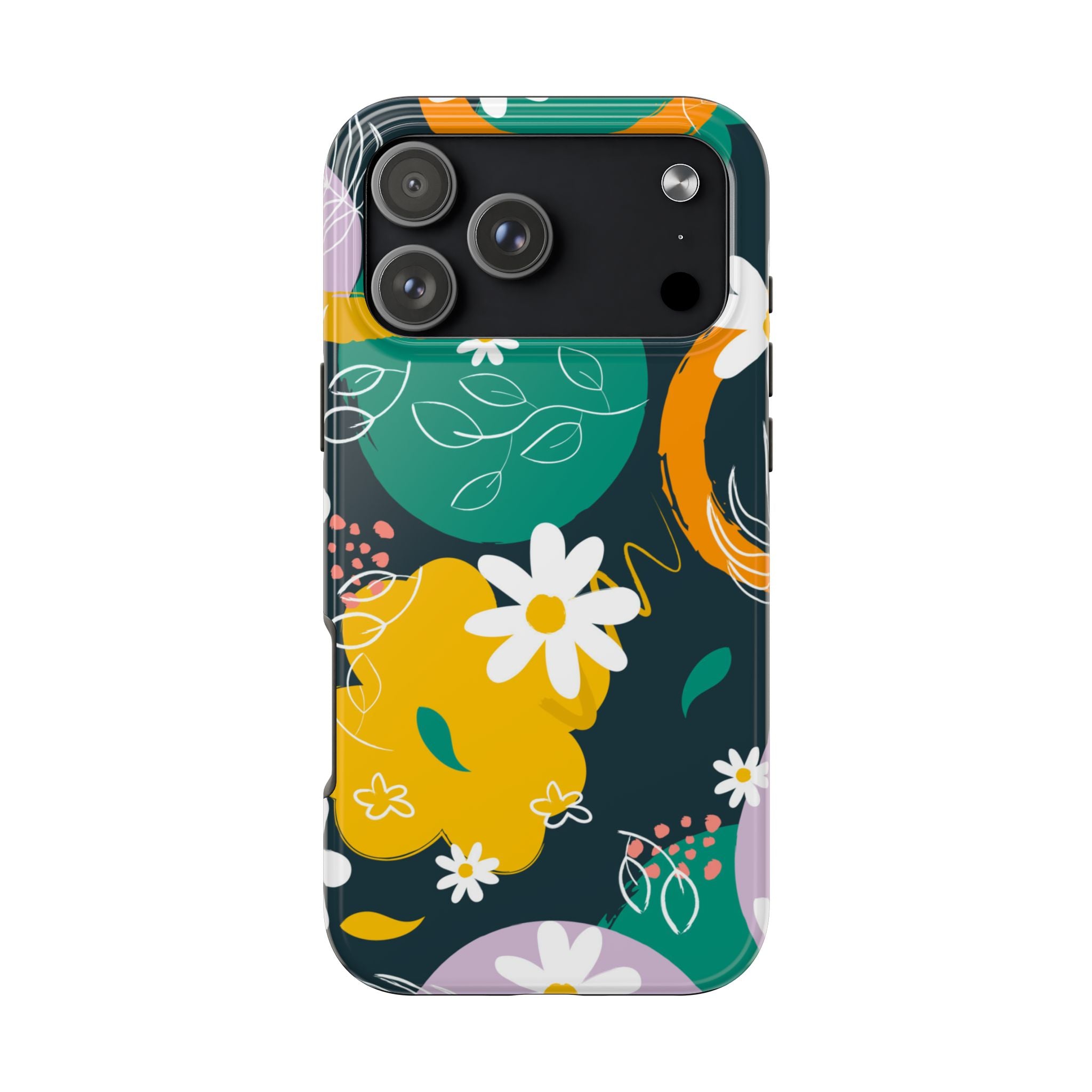 Floral Abstract Tough Phone Case — Colorful Daisies & Brushstroke Design