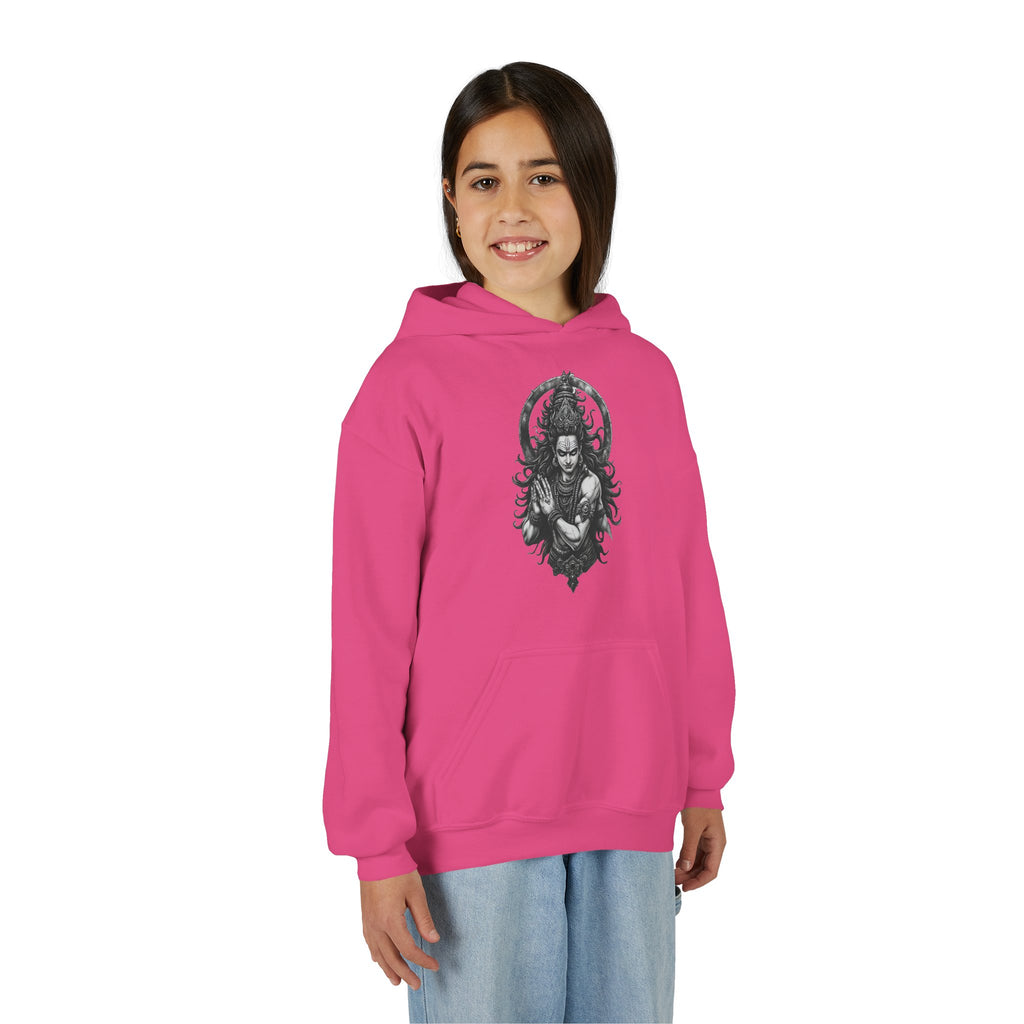 Youth Hoodie with Gothic Goddess Skull Art — Dark Fantasy Graphic Pullover
