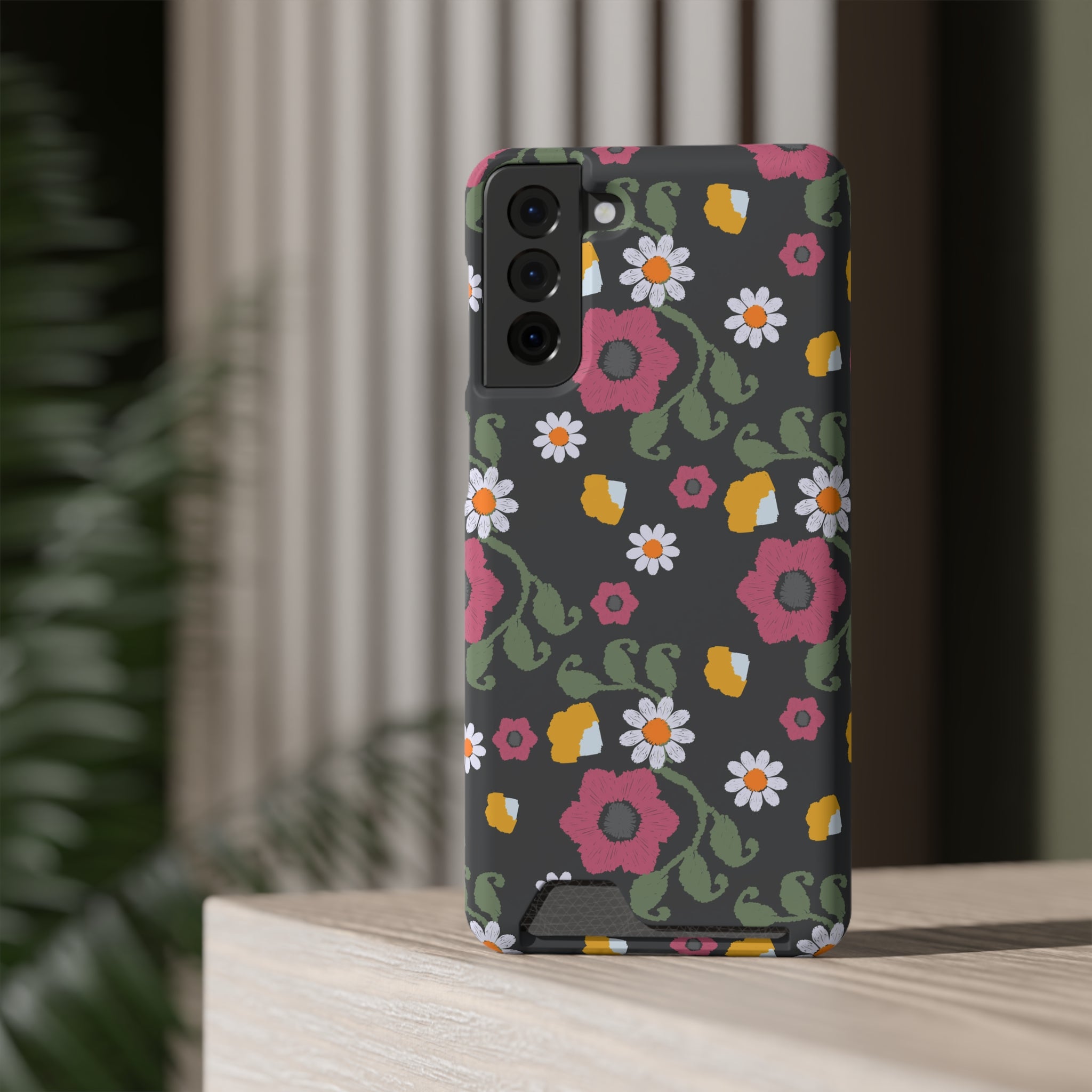 Floral Phone Case with Card Holder, Stylish Smartphone Accessory, Gifts for Her, Trendy Floral Design, Perfect for Spring & Summer