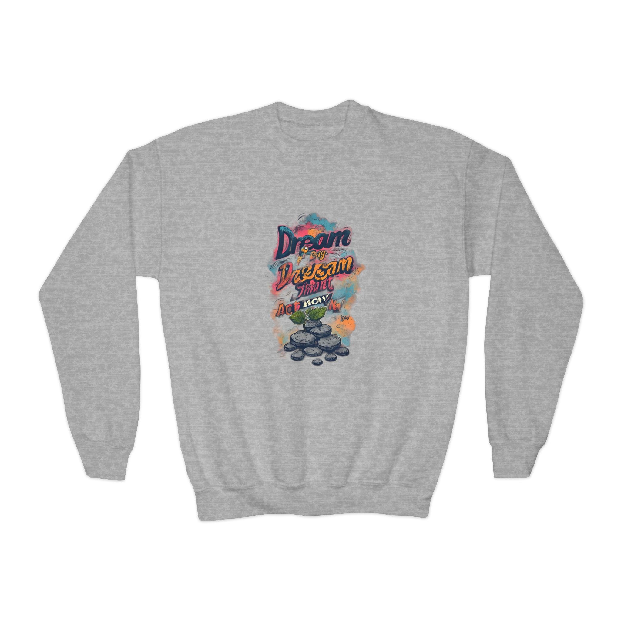 Youth Crewneck Sweatshirt — 'Dream Big, Stay Awesome' Colorful Graphic