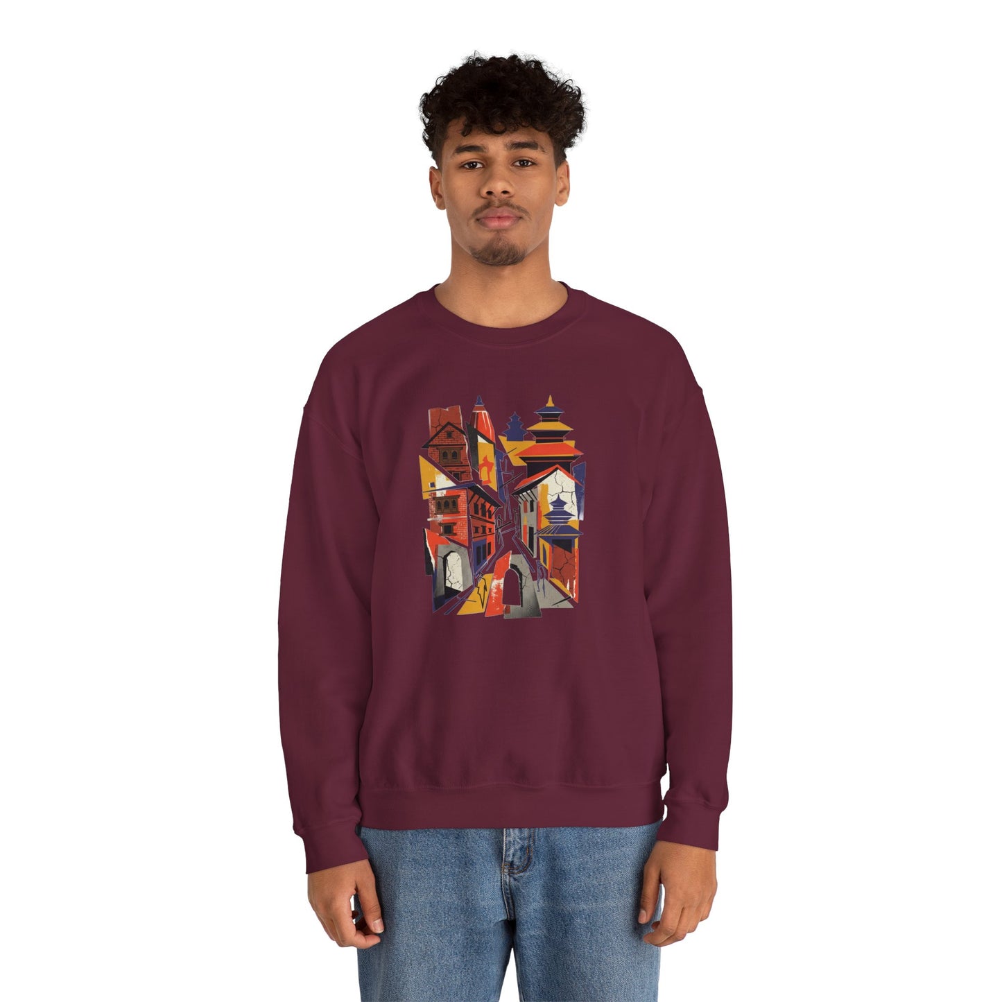 Crewneck Sweatshirt — Abstract Cityscape Graphic (Colorful Architectural Illustration)