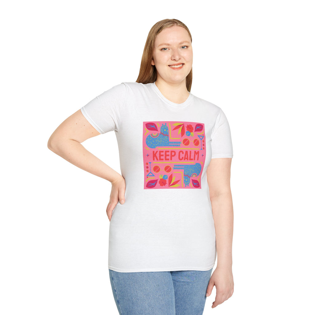 Keep Calm Retro Floral T-Shirt — Bright Pink Graphic Tee