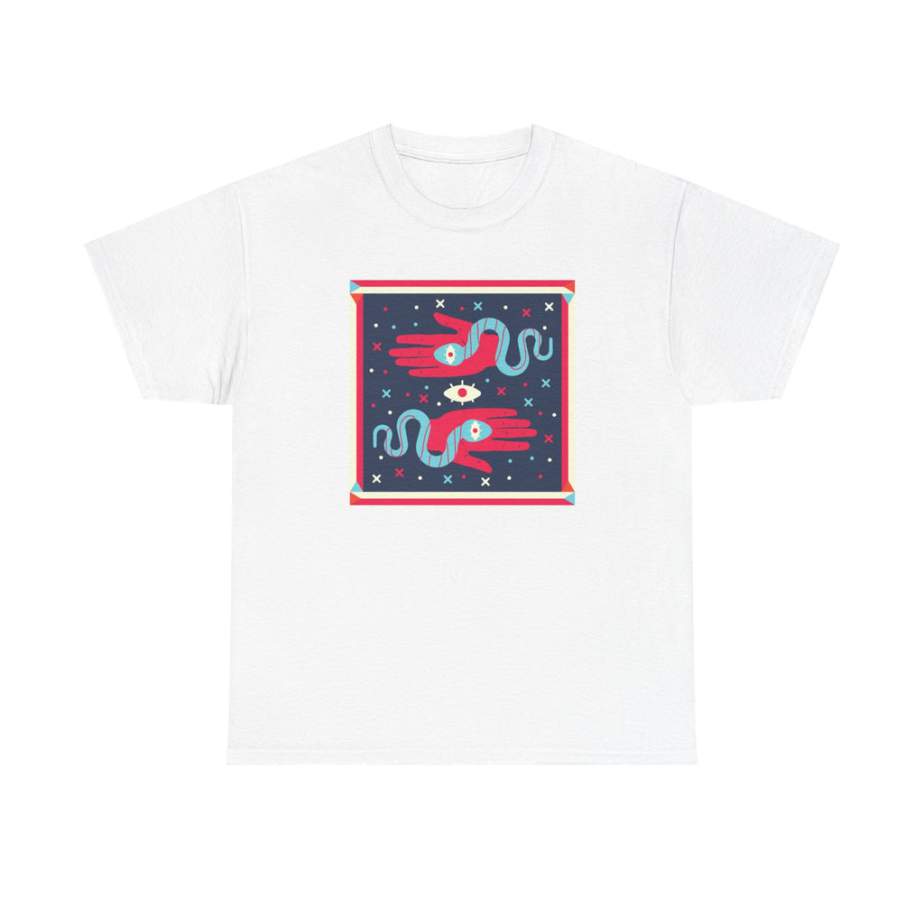 Retro Cosmic Hands T-Shirt — Mystic Hand & Snake Graphic Tee