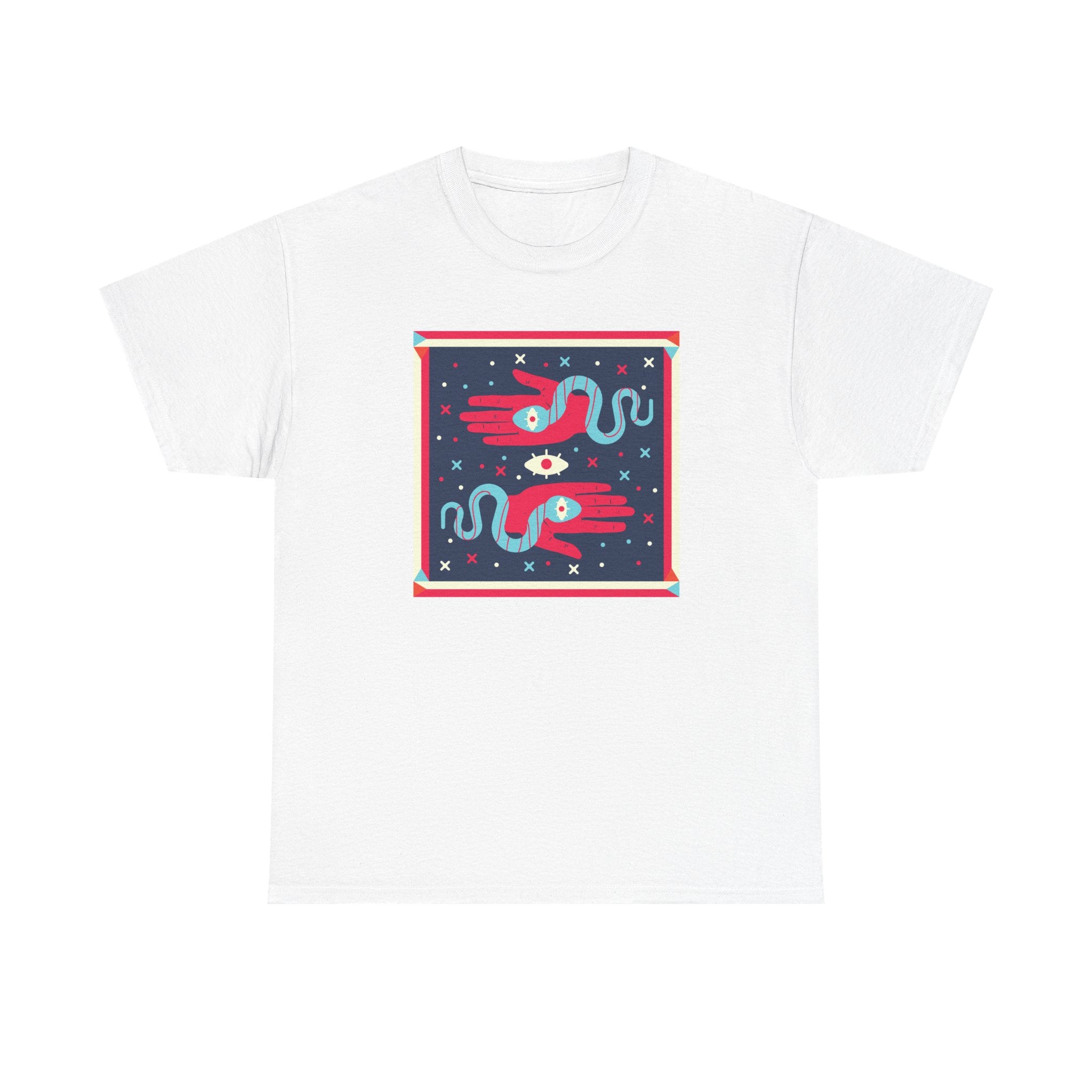 Retro Cosmic Hands T-Shirt — Mystic Hand & Snake Graphic Tee