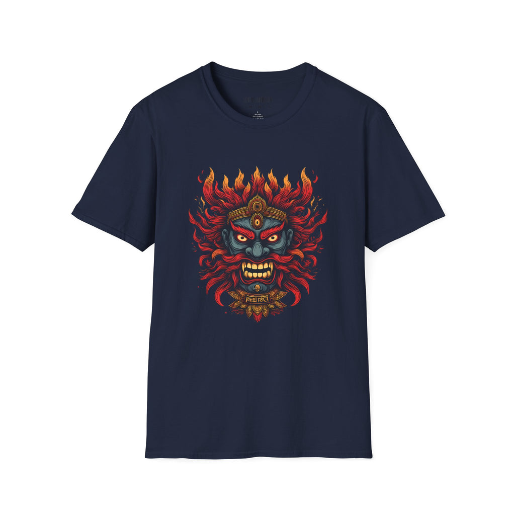 Flaming Demon Mask T-Shirt — Fierce Tattoo-Style Graphic Tee