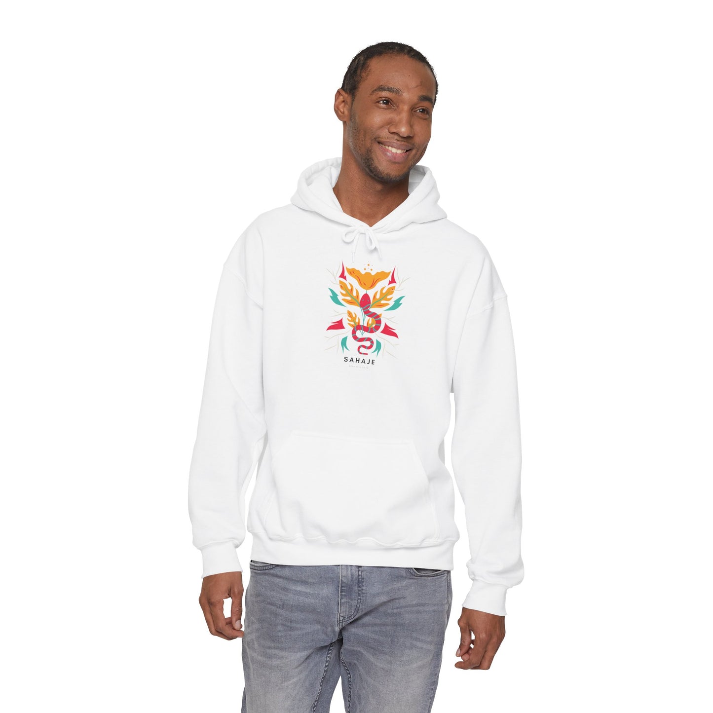 Floral Snake Hoodie — Colorful Serpent & Bloom Graphic Sweatshirt