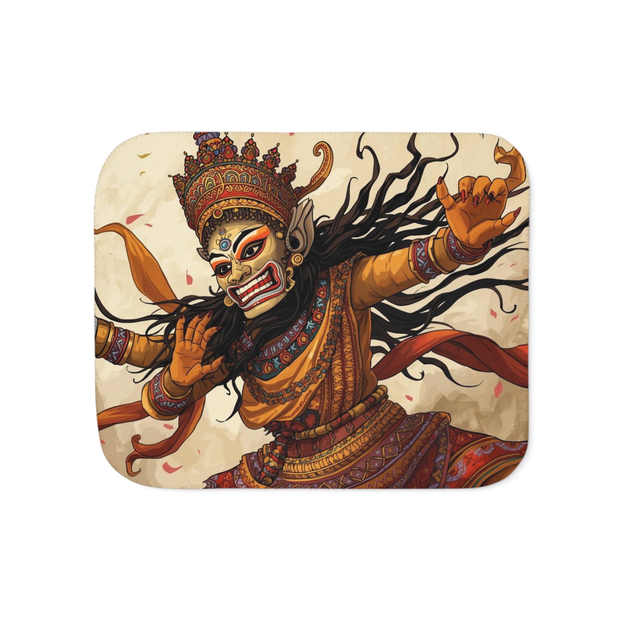 Mythic Dance Sherpa Blanket — Balinese Barong Art Throw