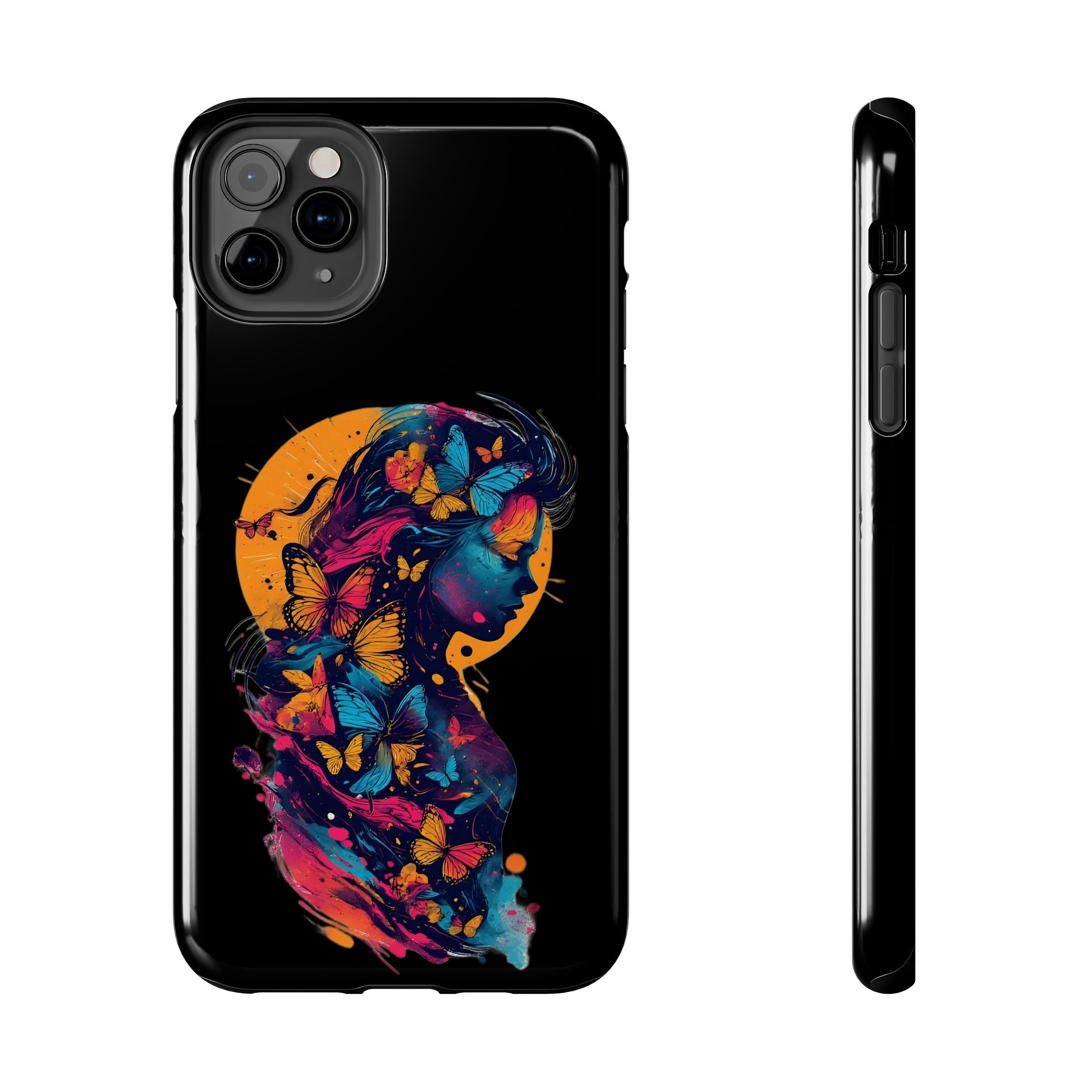 Butterfly Silhouette Tough Phone Case — Colorful Woman Art Protective Cover