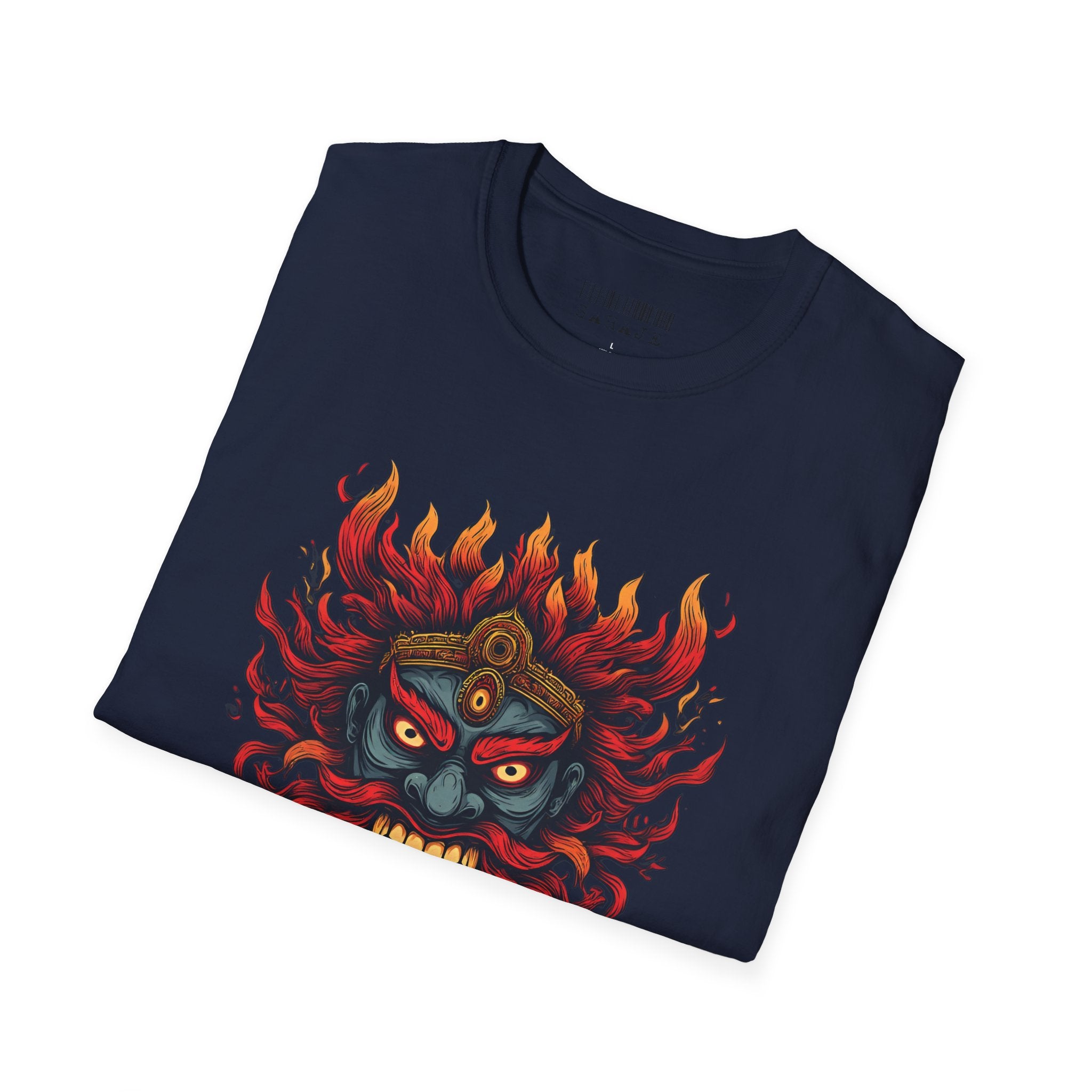 Flaming Demon Mask T-Shirt — Fierce Tattoo-Style Graphic Tee