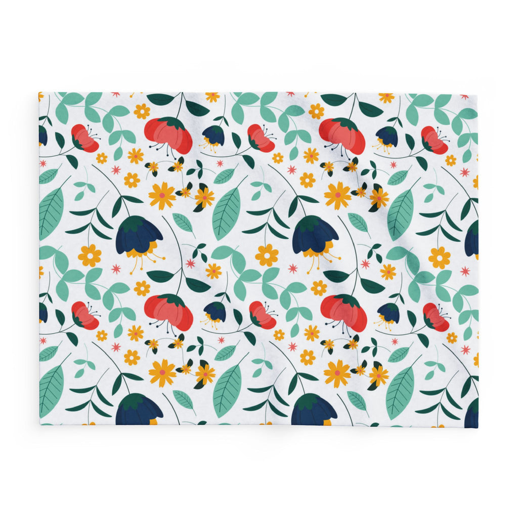 Floral Fleece Blanket — Colorful Retro Flower Pattern Cozy Throw