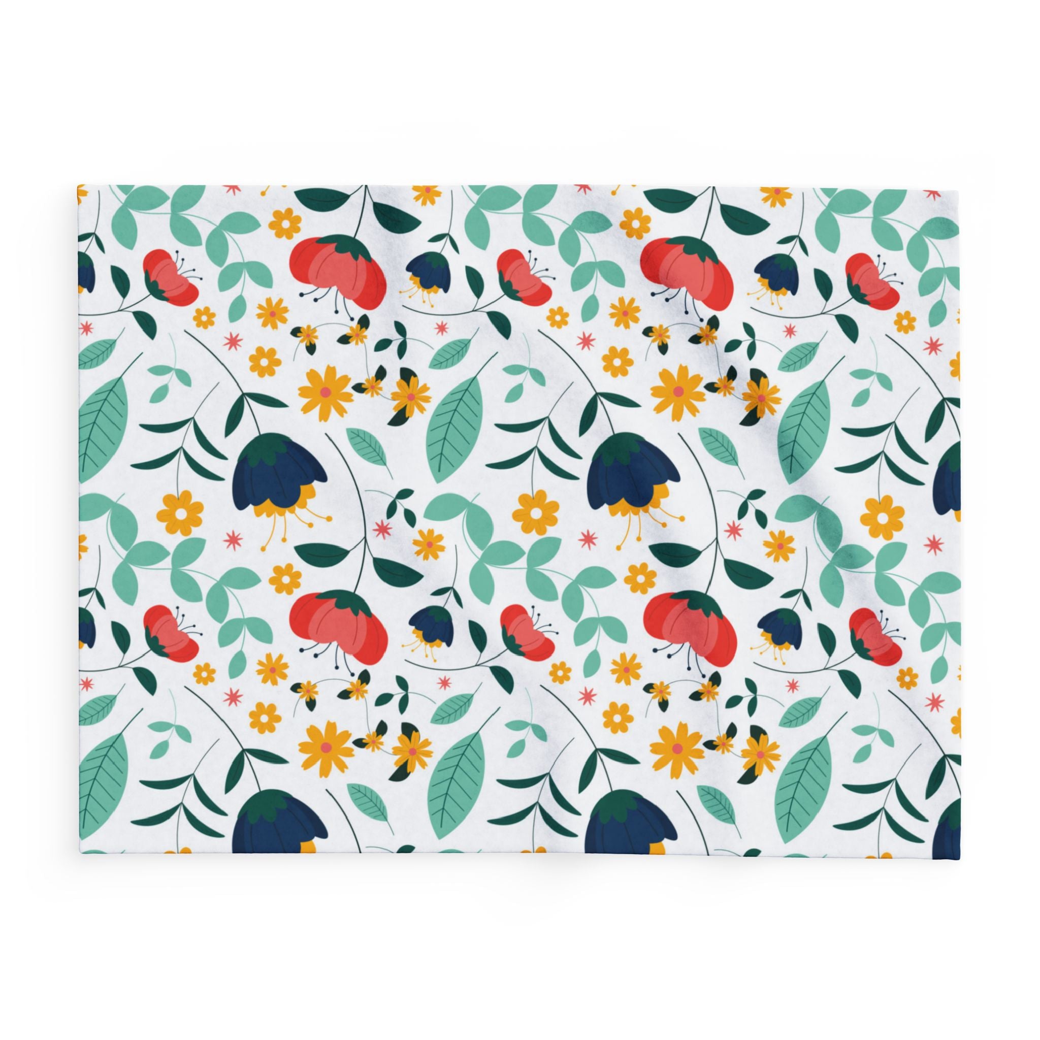 Floral Fleece Blanket — Colorful Retro Flower Pattern Cozy Throw