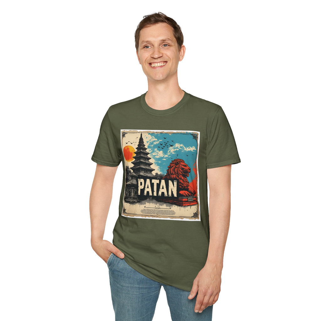 Patan City T-Shirt – Temple & Lion Graphic Tee, Nepali Cultural Heritage Design