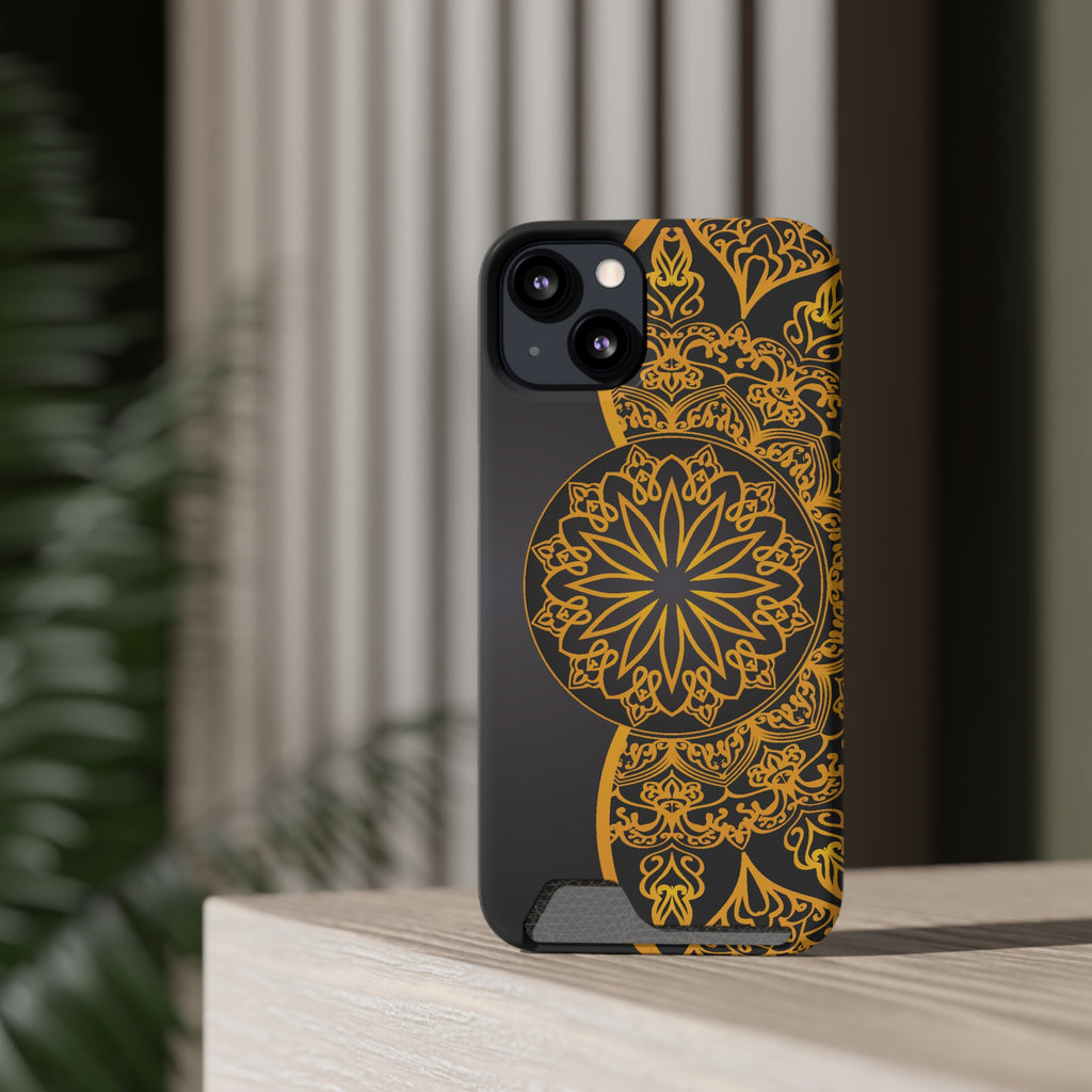 Elegant Mandala Phone Case With Card Holder, Boho Chic Gift, Smartphone Protector, Functional Accessory, Stylish Tech Decor