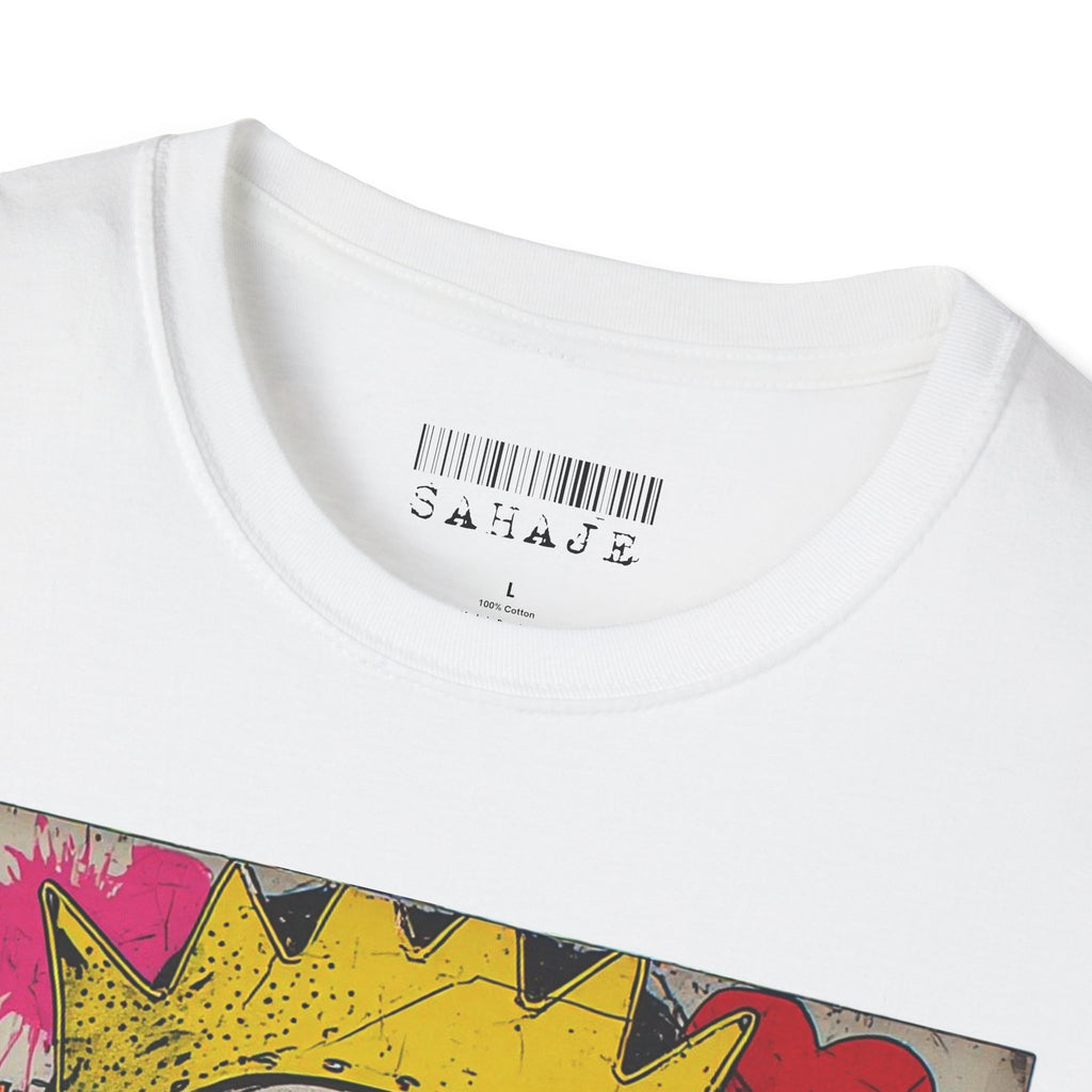 Abstract Pop Art Portrait T-Shirt — Neon Crown & Sunglasses Graphic
